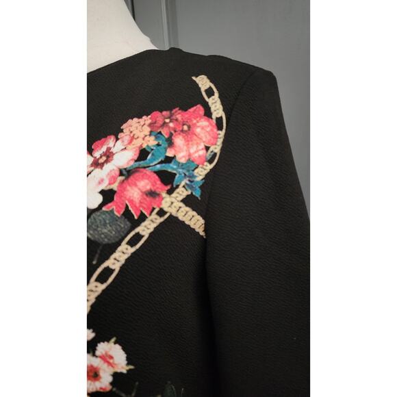 Zara Basic 3/4 Sleeve Euro Floral Print Mini Tunic Jersey Shift Dress Size Small - Picture 3 of 5